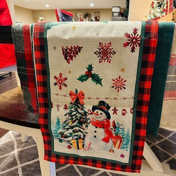 Christmas Burlap Linen Blend 108x13” Buffalo Plaid Table Runner - Picture 5 of 9